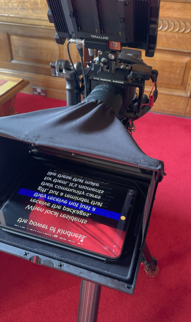 Testimonial video with teleprompter